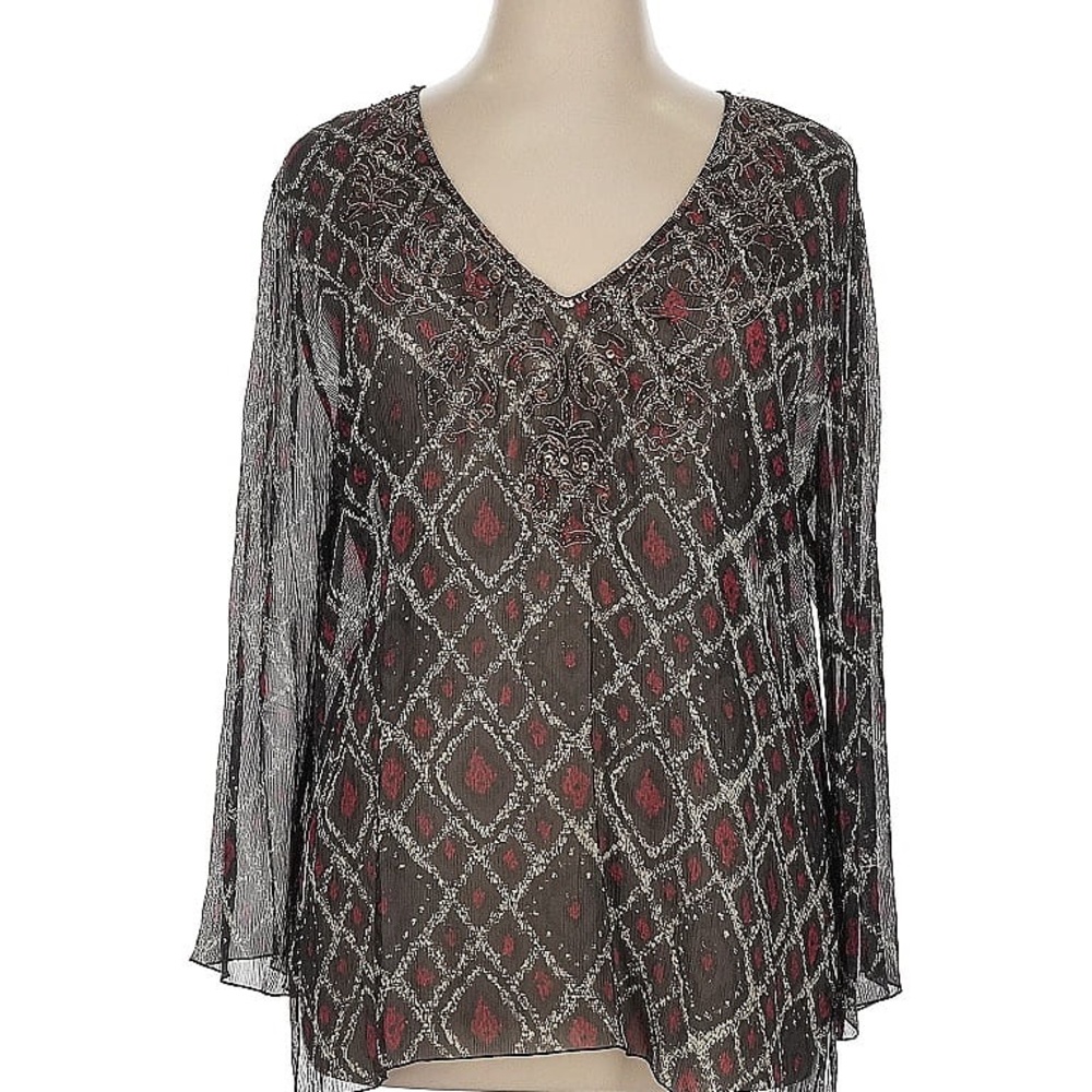 Chico’s Elegant Silk Black and Red Patterned Women's Top
